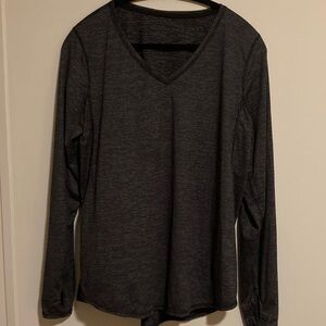 Elegant Charcoal V-Neck Long Sleeve Top